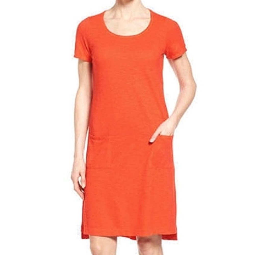 Eileen Fisher Scoop-Neck Tee Dress Women’s Size XS Hemp Organic Cotton Orange